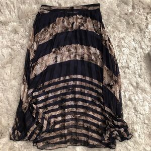 ASTR Navy Floral Pleated Midi Skirt